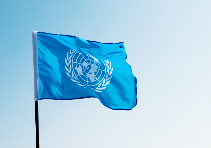 UN flag waving in the air